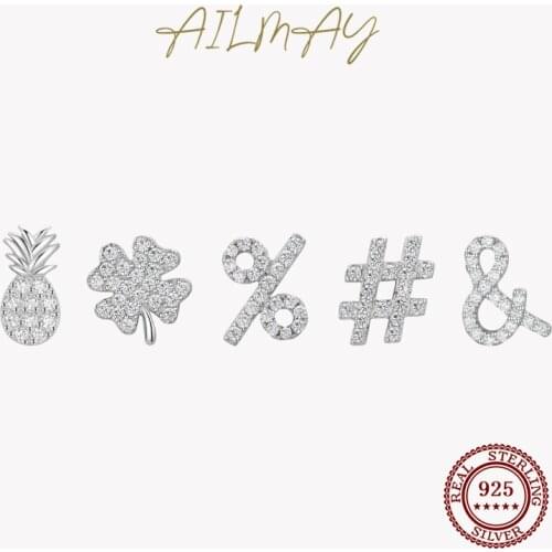 Ailmay High Quality Fashion 925 Sterling Silve Symbol Sparkling Zircon Stue Earrings For Women Girls Party Accessories Jewelry