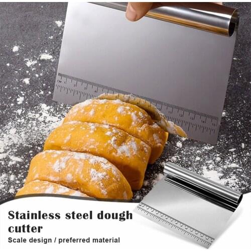 Stainless Steel Bowl Scraper Chopper Kitchen Food Scraper Icing Smoother Blade with Measuring Scale for Dough Cake Pizza UD88