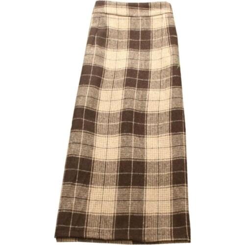 Women High Waist Plaid Skirts Autumn Winter package Hip Woolen Skirts Plus Size Fashion Vintage Work OL Skirt Pencil Skirt