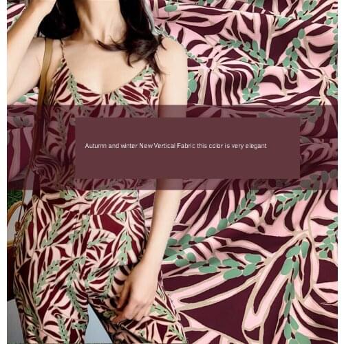 145*50cm brand autumn and winter womens printed fabric wine red plant leaf pants top handmade fabric