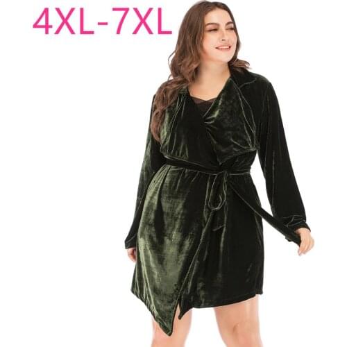 New 2020 autumn winter plus size cardigan for women large long sleeve loose casual velvet green long coat belt 4XL 5XL 6XL 7XL