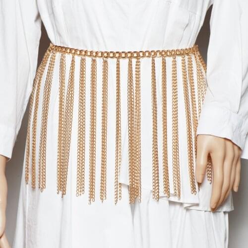 2021 Fashion Show Dress Shirt Belt Accessories Gold Belly Chain Waistband Women Wide Fringe Tassel Metal Alloy Waist Belt Chain
