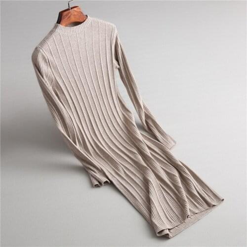 Stand Collar Long Sleeve Pullovers Women Bodycon Dress Knitting Sweater Tricot Pull Femme