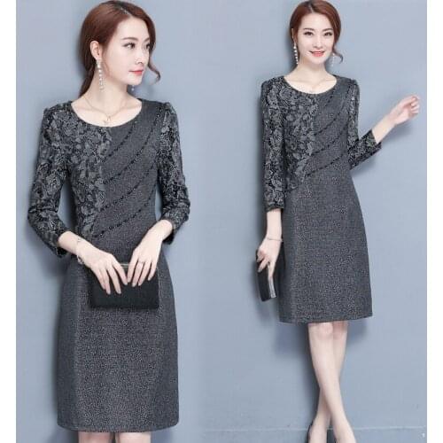 Womens Autumn new forty-year-old woman dress long-sleeved lady lady temperament short 2019 Korean dress female style A526