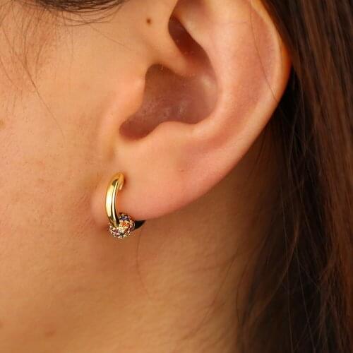 Gold filled mini huggie hoop with rainbow ball classic 10mm inner sized tiny colorful balls earring