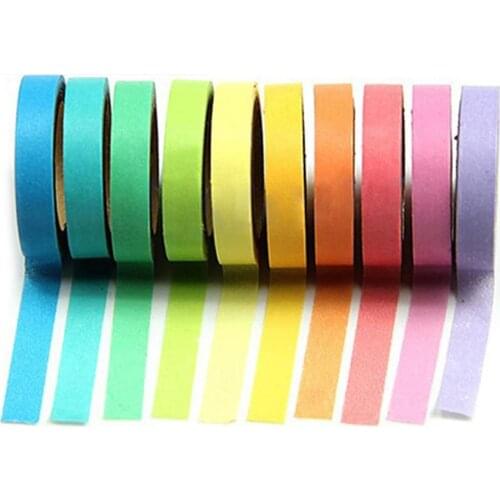 10 Pcs 5m Mini Multicolor Long DIY Sticky Paper Self Adhesive Roll Tapes Set