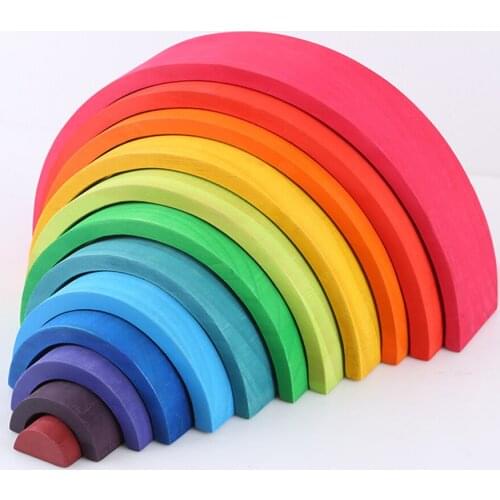 12 Pcs/lot Wooden Rainbow Toy Set Baby Rainbow Blocks Wooden Montessori Building Blocks Creative Rainbows Puzzle Educational Toy