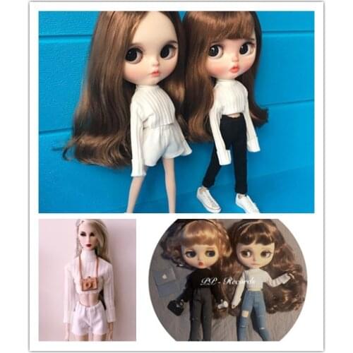 2pcs/set 1/6 blyth Doll Clothing Casual Sweater+jeans/shorts for Pullip azone 30cm Blyth Girl Pants Doll Accessories for barbie
