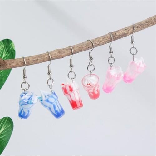 3 Pairs/Set Korea Style Trendy Female Cute Blue Red Pink Silica Gel Plastic Ice Cream Drop Earrings For Women Girls Gift Jewelry