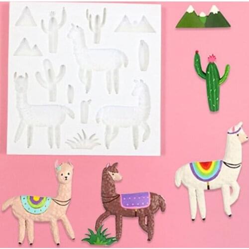 3Pcs Alpaca Cactus Fondant Molds Llama Dessert Cookie Chocolate Decor Mould Kit