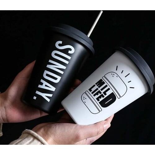 Stainless Steel Cups with Lids & Straws 420ML Metal Drinking Mugs Coffee Mug Food Grade Cups BPA Free for Children Adults