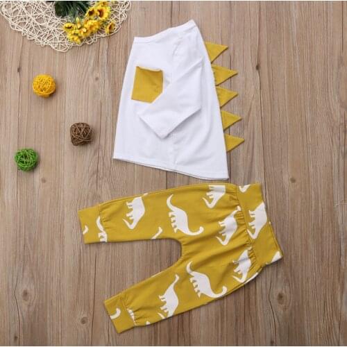 Kids Boys Outfits Dinosaur Horn Patchwork Long Sleeve T-shirt Pants Clothing Set Toddler Autumn Clothes Sets