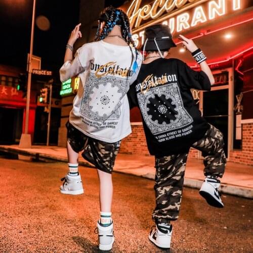 ChildrenS Hip-Hop Clothing Boys Summer Loose Crop Tops Camouflage Pants Dancers Outfits Jazz Performance Rave Clothes DN9396