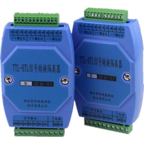 5V differential to 24V collector 24V collector to 5V differential one way divided into three TTL to HTL isolation module