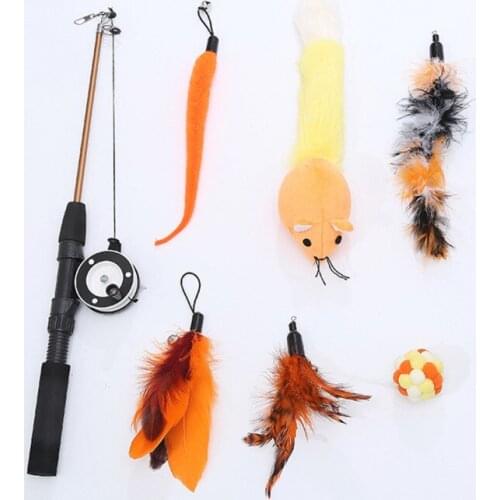 Cat Stick Toys Retractable Mouse Feathers Tease Cat Stick With Replacement Interactive Pet Toys For Cat Playing Toy Pet Supplies