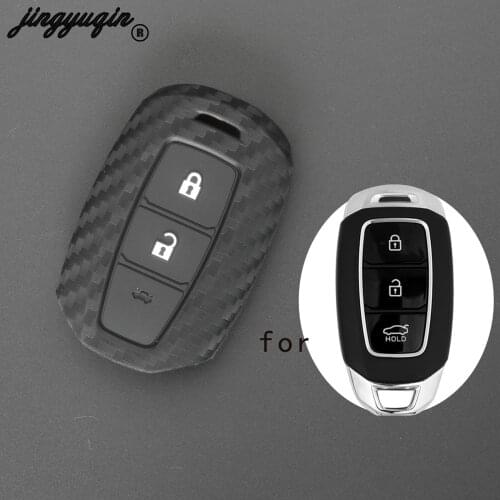 Jingyuqin 3BTN Carbon Fiber Car Key Case Cover For Hyundai i30 Ix35 Solaris Azera Elantra Grandeur Accent Santa Verna 2017 2018
