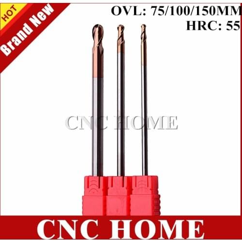 1PC hrc55 two flutes ball carbide end mill cnc router bits R1.5 R2 R3 R4 R5 R6 R8 R10 Long radius milling cutter woodworking