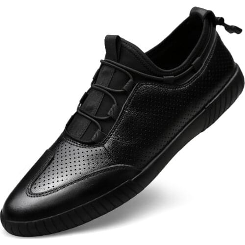 Mens Casual Shoes Genuine Leather Shoes For Male Lace-up Comfortable Mens Shoes Black Sneakers