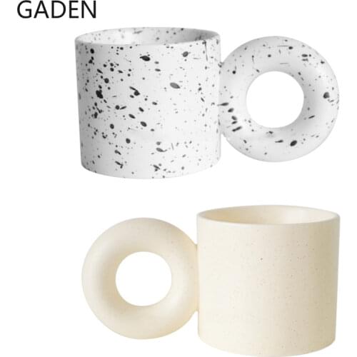 Nordic Ink Dot Round Ceramic Water Cup Creative Handle Coffee Cup 300ml Milk Cup Home Drinking Utensils Kitchen Bar Supplies