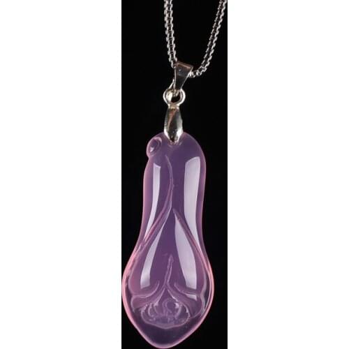 KYSZDL Natural Ice Powder Chalcedony Pendant Magnolia Crystal Ornaments Female Necklace Birthday Bift Free Rope And Box