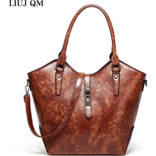 LIUJ QM Bags For Women 2021 Hand Bags Large Capacity Diagonal Retro Distressed Oil Leather Bucket Bag Bolsos De Mujer Sac A Main