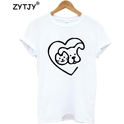 Love Pets Cat & Dog Heart Print Women Tshirt Cotton Casual Funny t Shirt For Girl Top Tee Hipster Tumblr Drop Ship HH-60