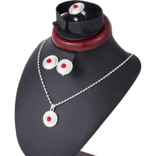 Small Silver jewelry Sets Ethiopian African Ethiopian Wedding Jewelry Set Habesha Necklace Earring Ring Sets White Bangles