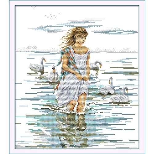 The goose-girl cotton Cross stitch kit 14CT white 11CT Print Paintings Embroidery DIY handmade Needle Work Home Decor Ricamo