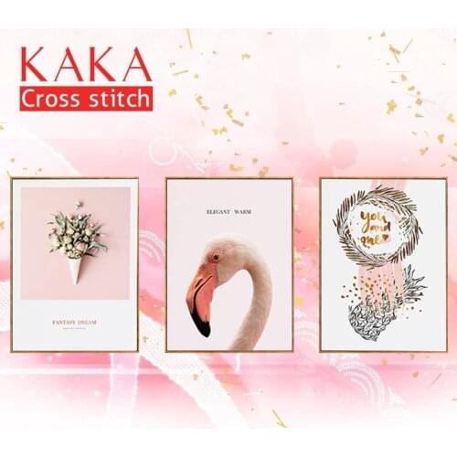 KAKA Cross stitch kits Embroidery needlework sets with printed pattern,11CT canvas,Home Decor for garden House,Trilogy Flamingo