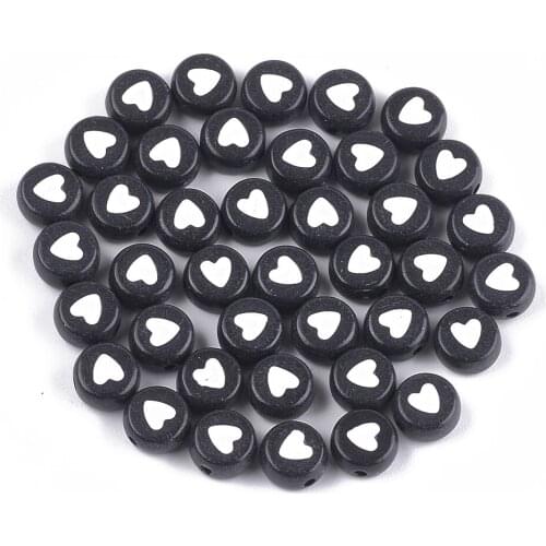 200pcs 7x3.5mm Opaque Acrylic Beads Flat Round with Arabic Alphabet Creamy White Craft Material , Hole: 1.2mm