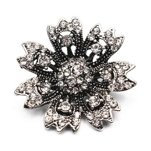 Newest 6pcs Vintage Flower Snap Buttons Full Rhinestone Snap Charms Fit 18mm Ginger DIY Women Snap Bracelet Necklace Jewelry