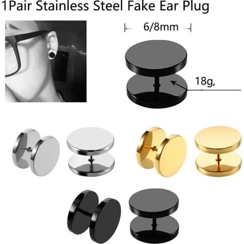 2PCS 18g Fake Ear Plugs Fake Piercing Stainless Steel Cheater Faux Flesh Tunnel Gauge Tapers Stretcher Earring Body Jewelry