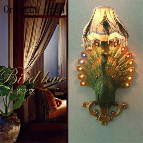 Southeast Asia peacock resin wall lamp living room bedroom aisle European style creative LED wall lamp free shipping