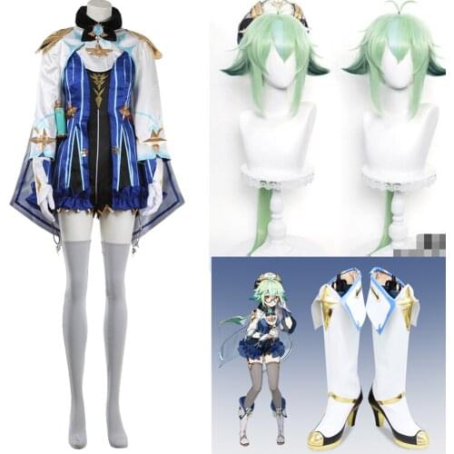 Full set Game Genshin Impact Harmless sweetness SUCROSE Cosplay Costume Women Cute Dress includes wig and shoes