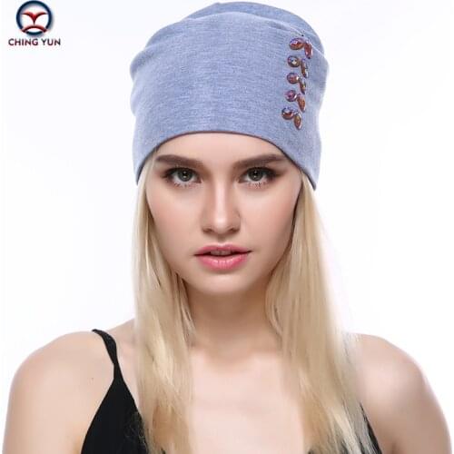 CHING YUN Women Cashmere knit hat new soft Winter Warm Rhinestone embroidery High Quality Female Solid Color Knitted Hat C19-24