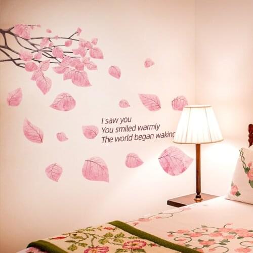 [SHIJUEHEZI] Pink Color Tree Leaves Wall Stickers DIY Plant Leaves Wall Decals for Living Room Bedroom Nursery Home Decoration