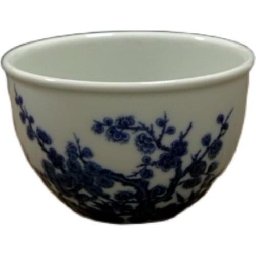 Blue-and-white ceramics retro tea cylinder cup shochiku mei