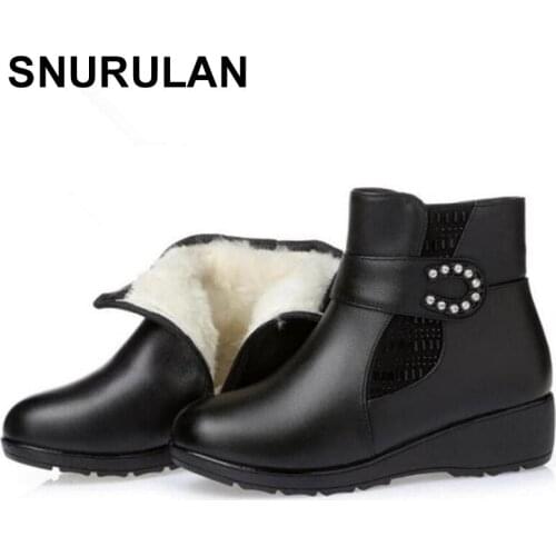 SNURULAN Large size Rhinestones wool shoes woman warm snow boots real leather boots fashion shoes 2018 new women boots
