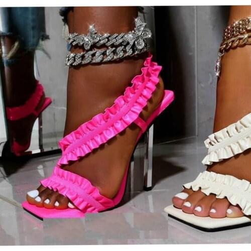 Big Size Shoes Ruffles Dance shoes Fashion Womens Sandals High Heels Summer 2021 Party Shoes New Desinger Pumps Woman