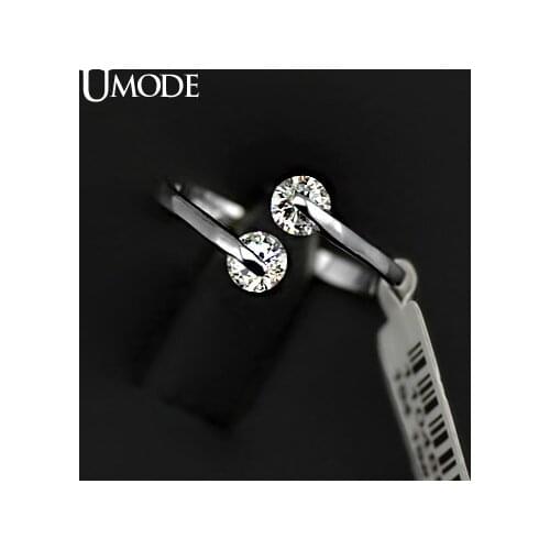 UMODE White Gold Color Fashion Design Twin Zircon 0.25ct *2 CZ Engagement Rings JR0013B