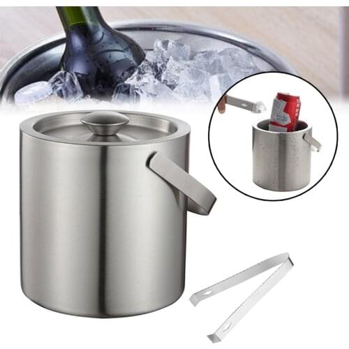 1pc 1300ml Brushed Ice Bucket Stainless steel Ice Cube Container with Ice tong Clip Lid for Storage And Bar Cooler