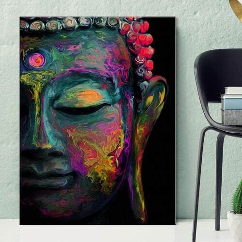 Buddha Wall Canvas Pictures Posters And Prints Modern Colorful Head Of Buddha Paintings On The Wall Art Canvas Prints Home Decor