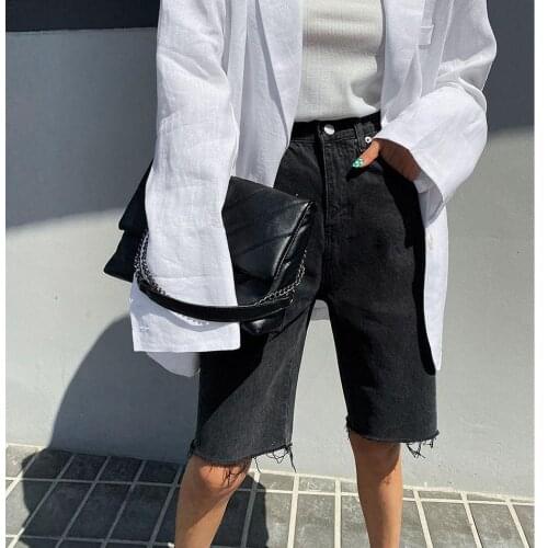 ZHISILAO Tassel Tight Five-point Denim Jeans Washed Sexy Female Summer 2021 Cycling Black Knee-length Jeans Shorts Streetwear