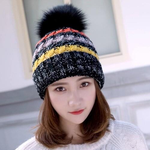Winter knitted hat mixed color woolen hat thick warm hat women beanie beanie beanies for ladies