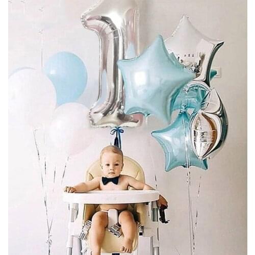 1set Happy Birthday Silver Blue Foil Number Balloons First Baby Boy Girl Party Decorations One Year Ballons Baby Shower Globos