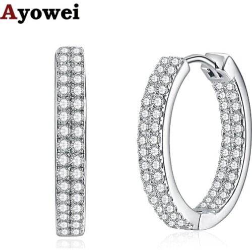 100% 925 pure sterling silver white zircon hoop earring for girl gift fashion jewelry 4,4G SE12A