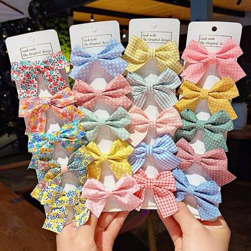 5PCS/Set New Girls Cute Plaid Print Star Hairpins For Kids Children Sweet Headband Hair Clip Barrettes Fashion Bow Accessories