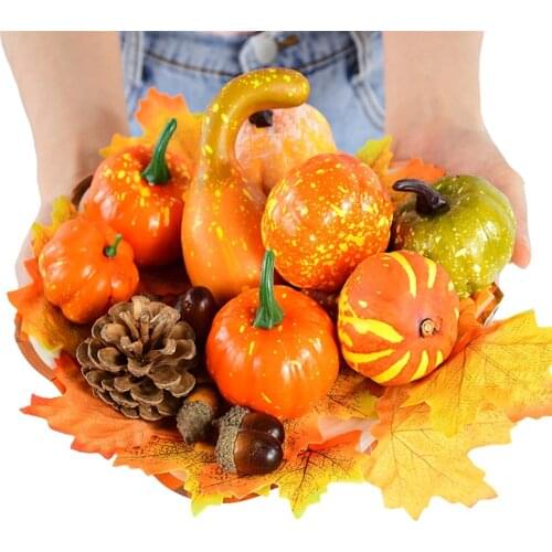 50pcs Autumn Simulation Fake Pumpkin Set Halloween Thanksgiving Pumpkin Decora Pine Cones Maple Leaves Acorns Prop Fall Decor