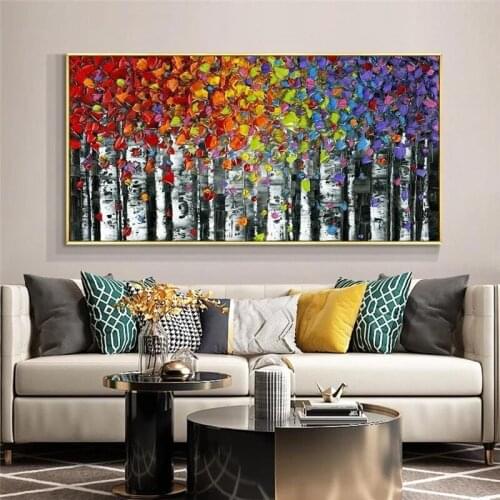 Abstract Colorful Tree Leaves Oil Painting on Canvas Wall Art Posters Prints Wall Pictures for Living Room Home Cuadros Decor