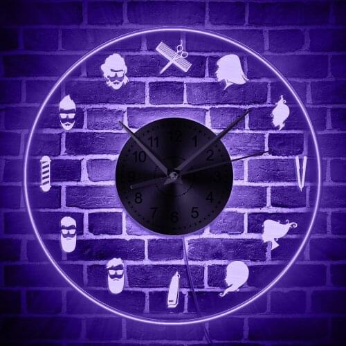 Barber Shop Acrylic LED Wall Clock Beauty Salon Wall Art Decor Illuminated Wall Clock Hairdresser Color Changing Wall Light